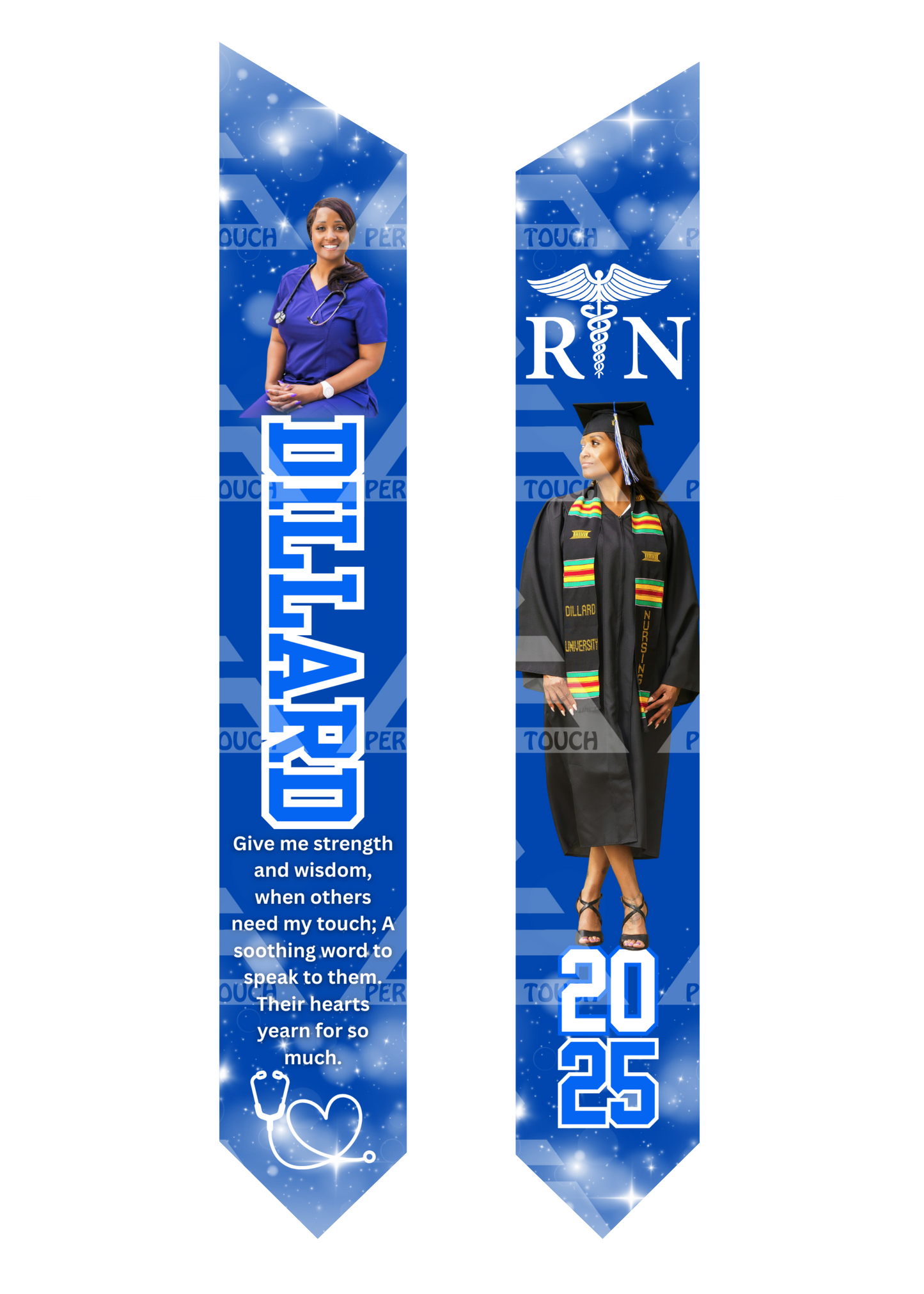 Adult Grad Sash / Stole - Royal & White