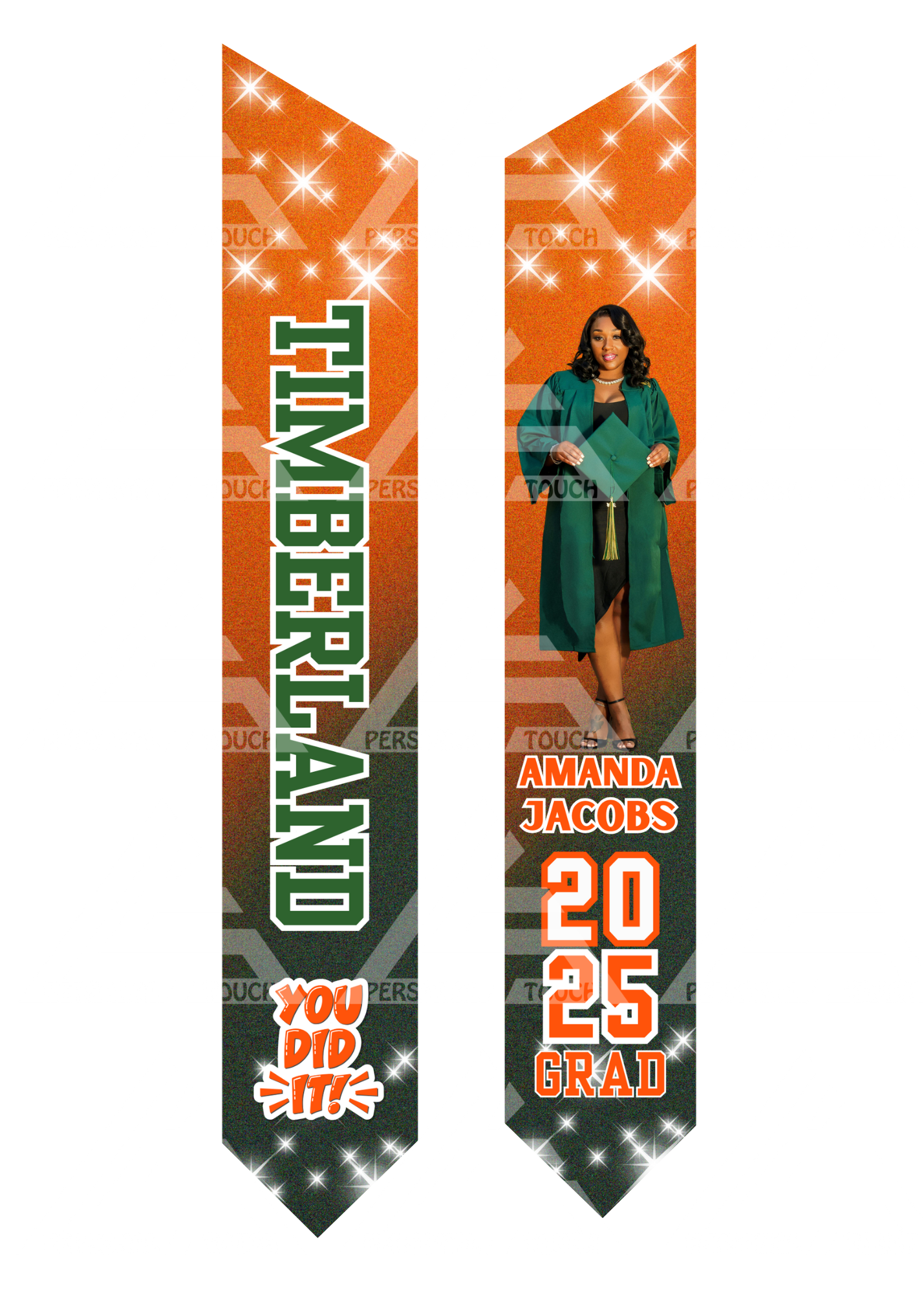 Adult Grad Sash / Stole - Orange & Green