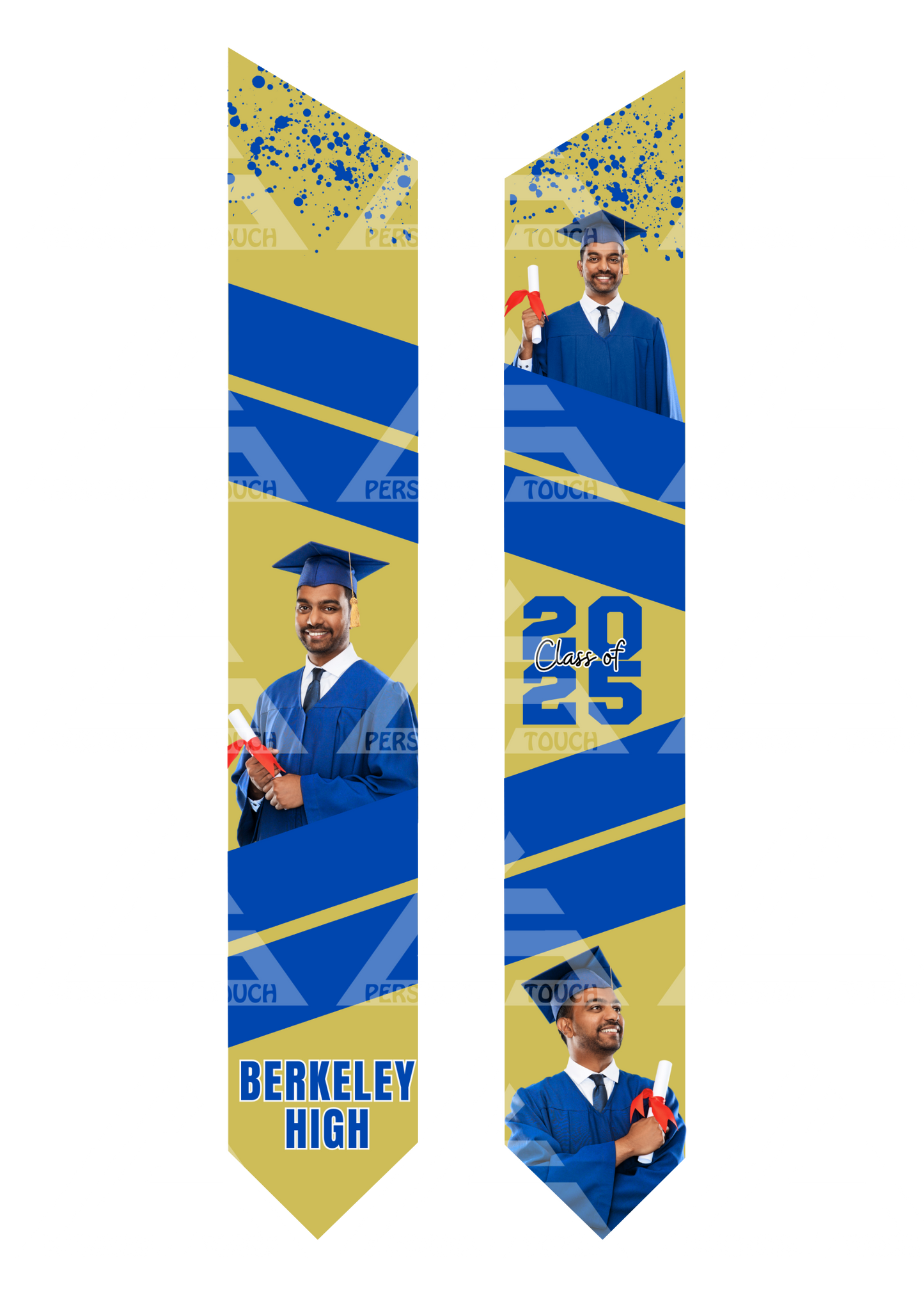 Adult Grad Sash / Stole - Royal Blue & Vegas Gold
