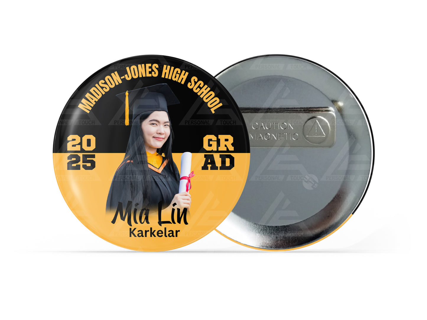 Graduation Circle Color Block Badge Buttons (black/gold)