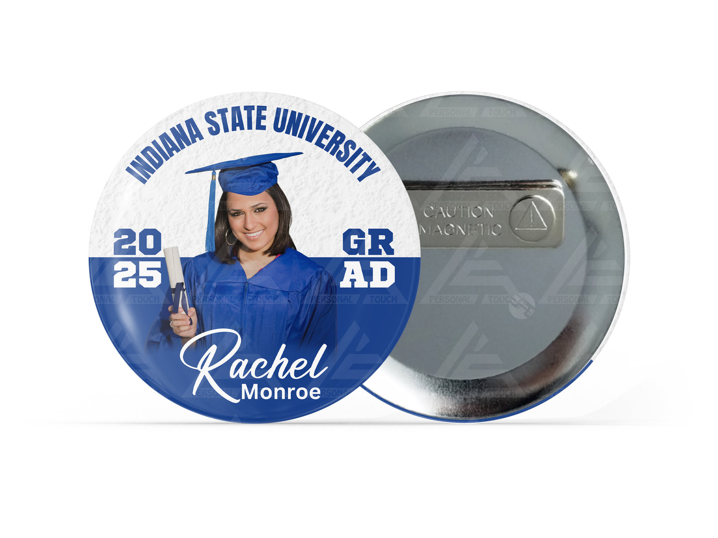 Graduation Circle Color Block Badge Buttons (royal/white)