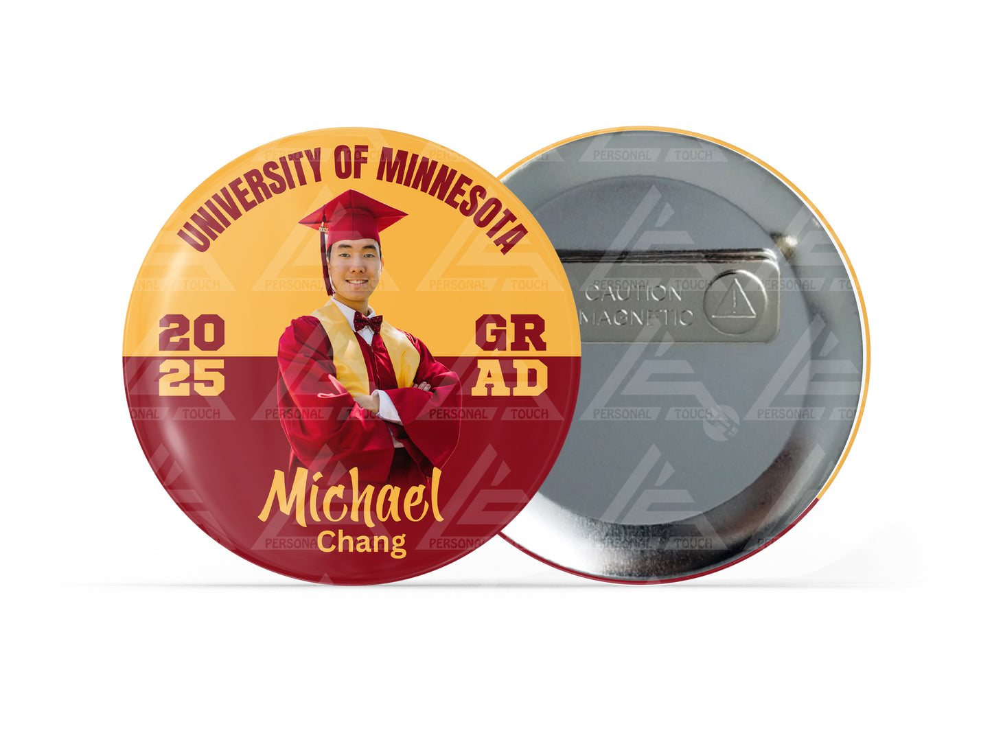 Graduation Circle Color Block Badge Buttons (burgundy/gold)