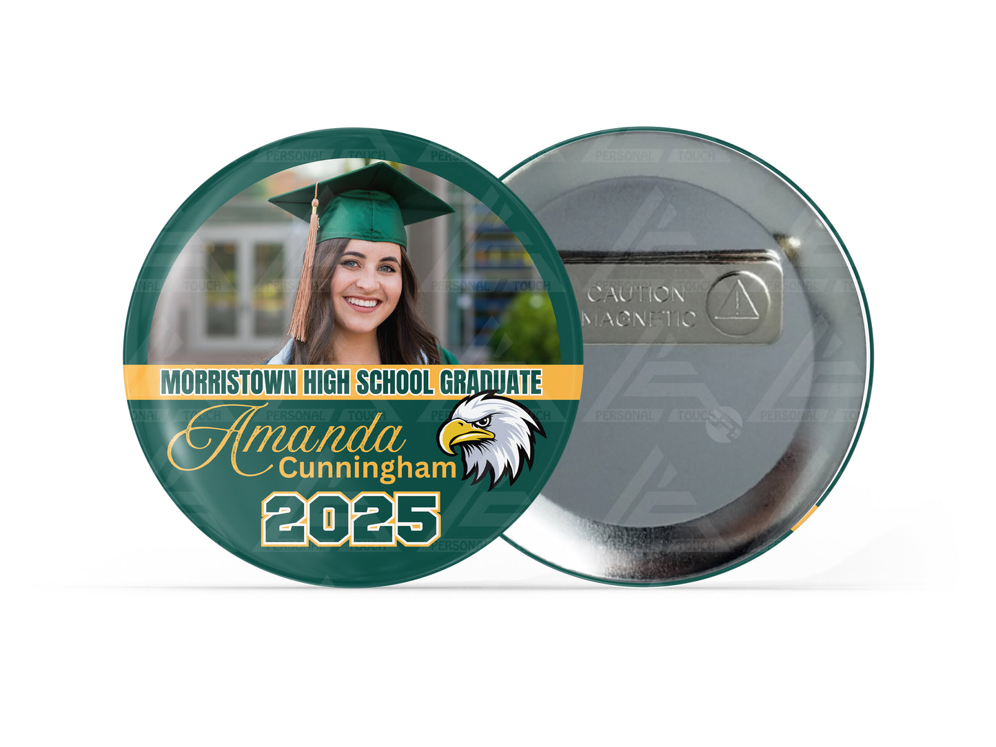 Graduation Half-Circle Badge Buttons (emerald/gold)