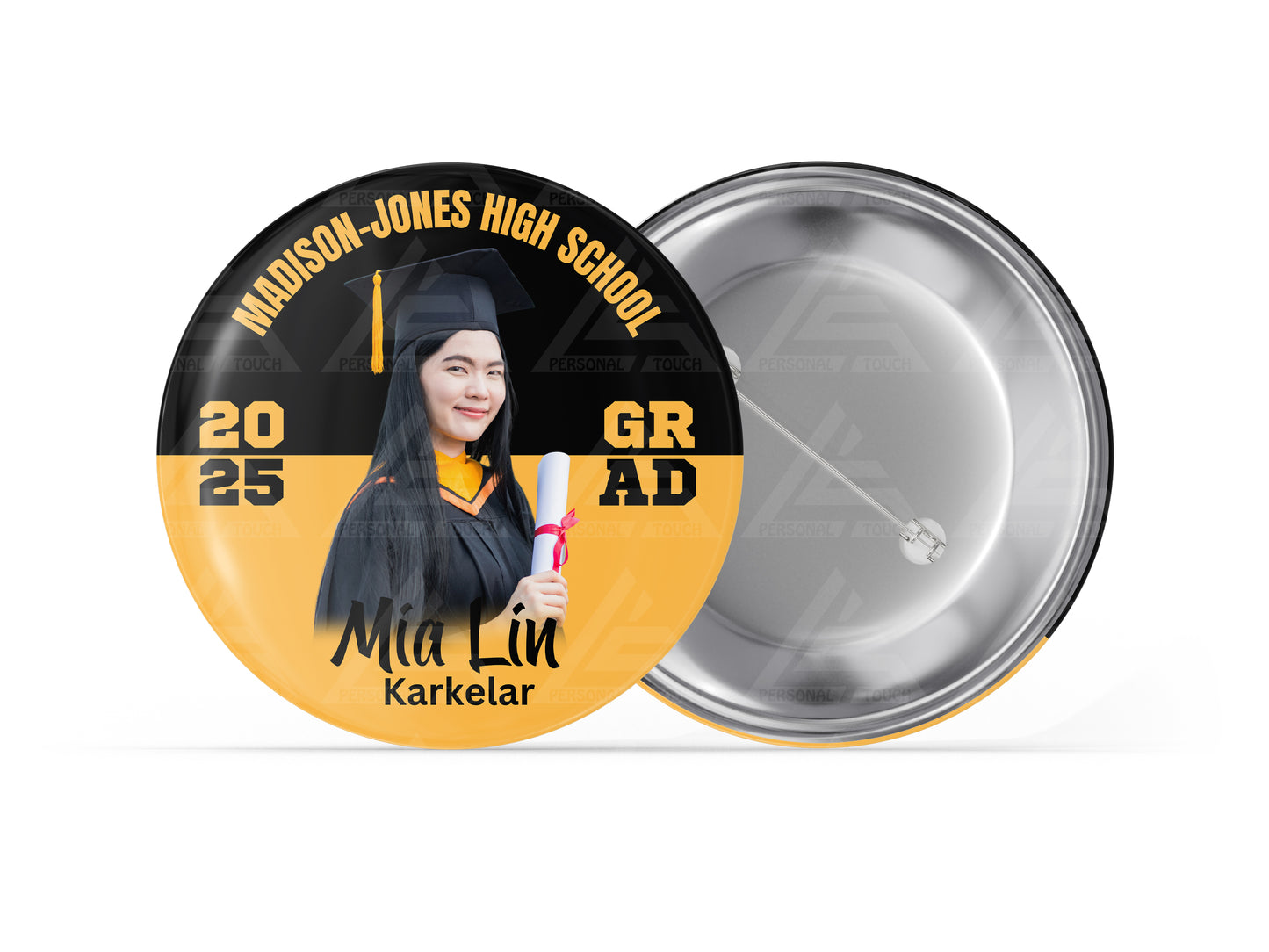 Graduation Circle Color Block Badge Buttons (black/gold)