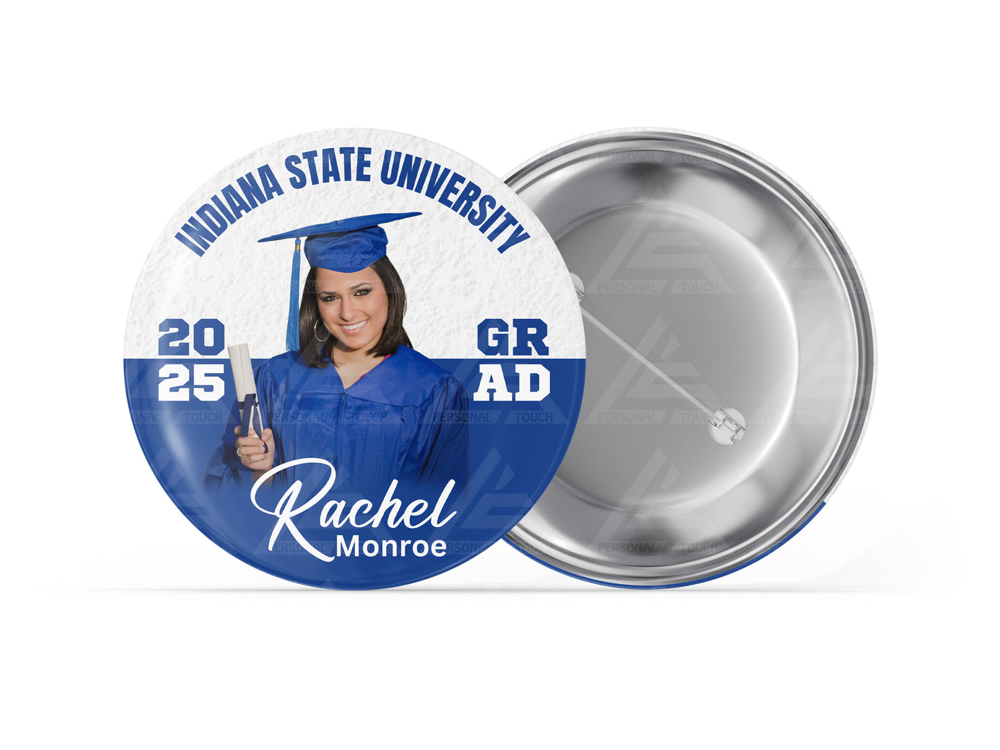 Graduation Circle Color Block Badge Buttons (royal/white)