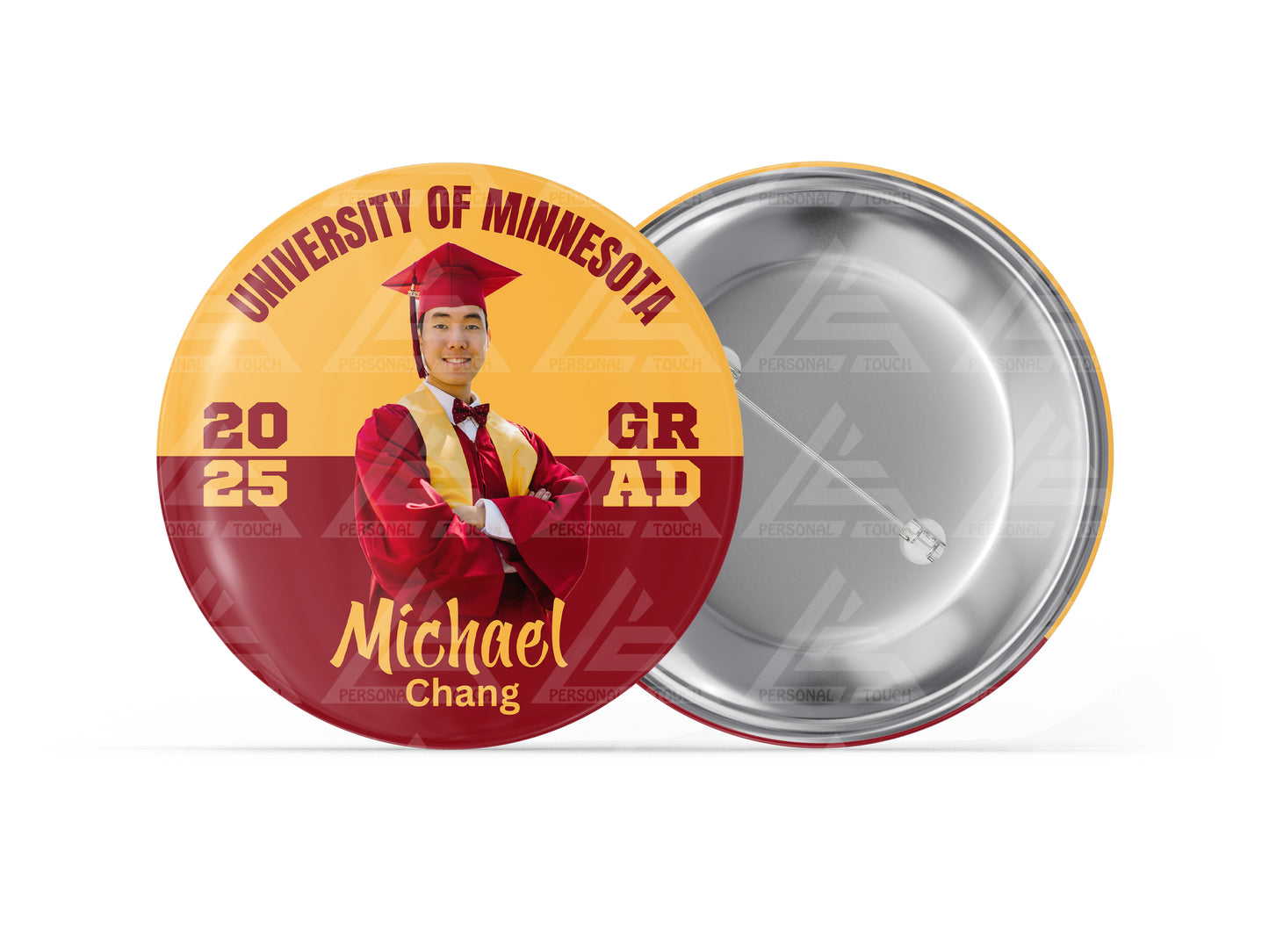 Graduation Circle Color Block Badge Buttons (burgundy/gold)