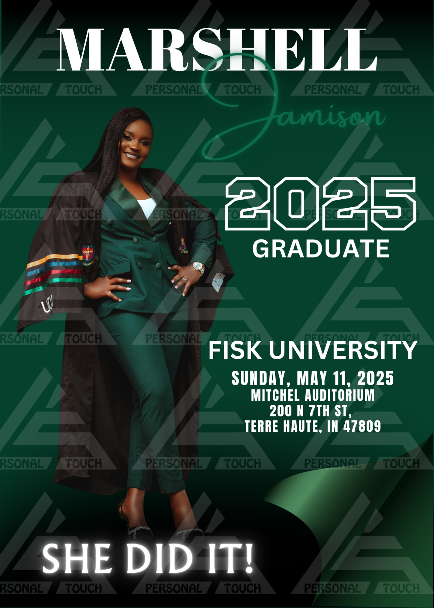 Graduation Invitation / Announcement - Emerald Page Curl