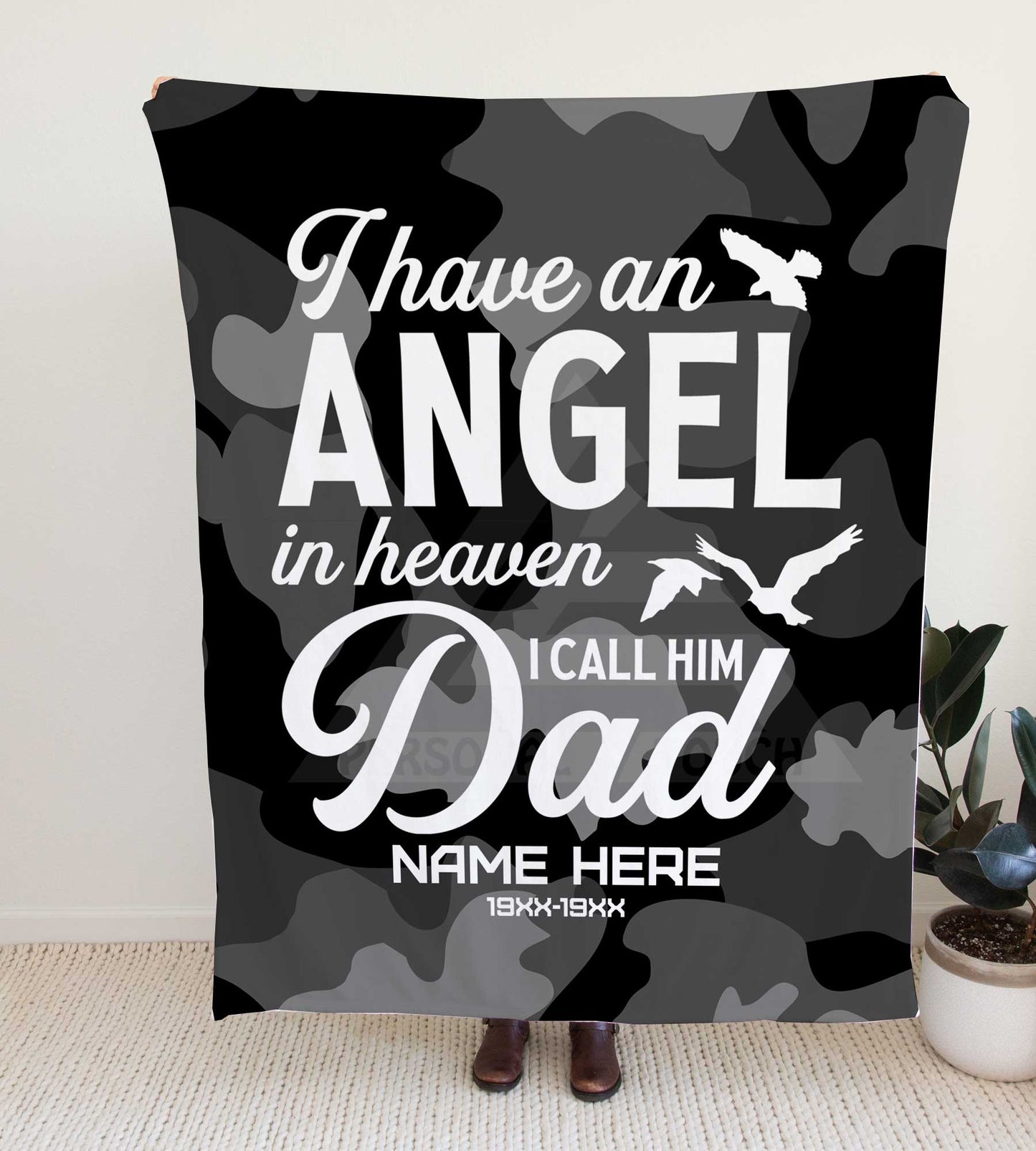 Camouflage "Angel in Heaven - Dad" Memorial Throw Blanket