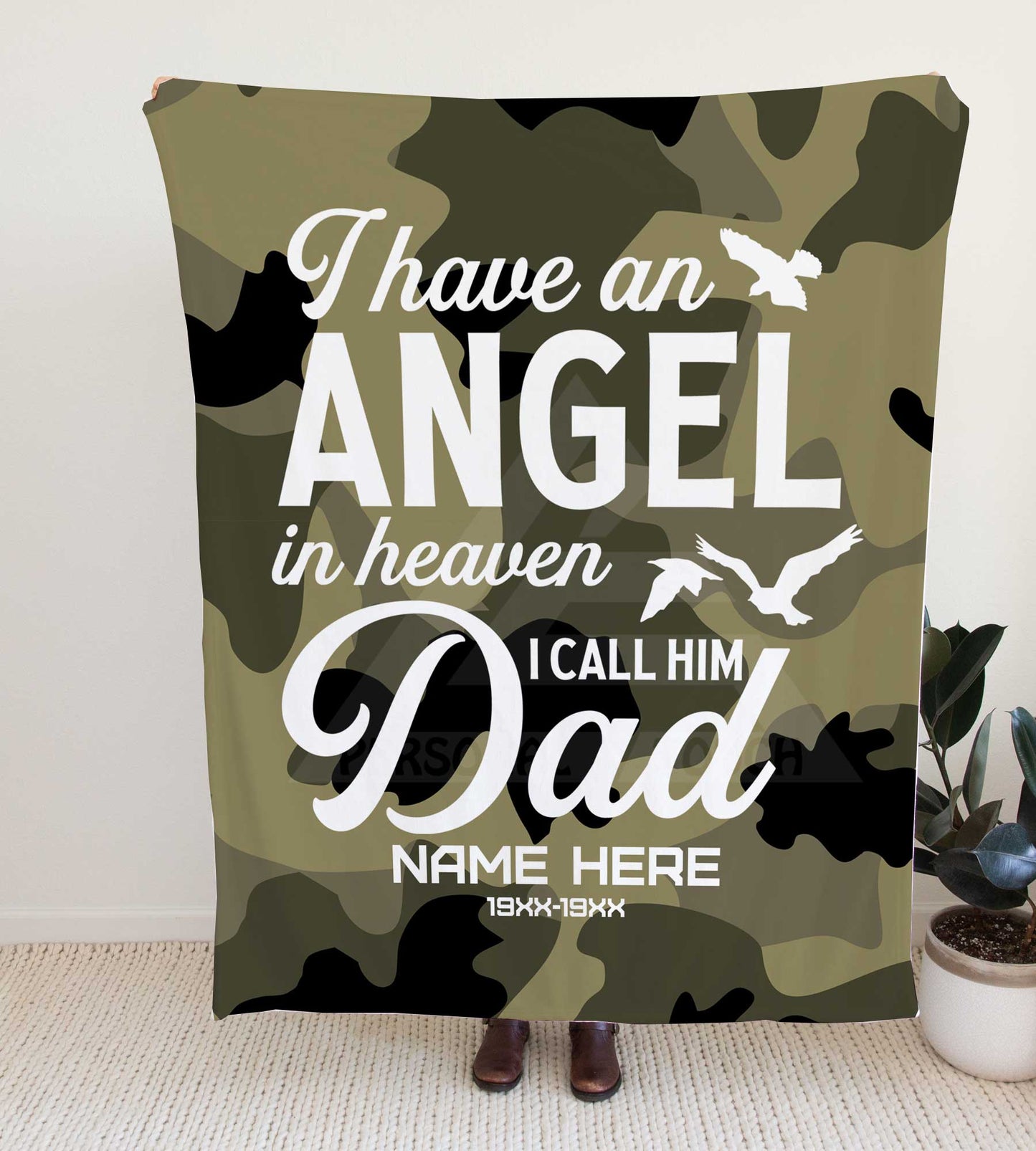 Camouflage "Angel in Heaven - Dad" Memorial Throw Blanket