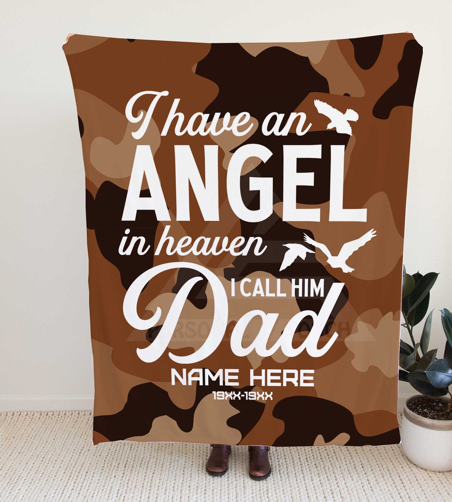 Camouflage "Angel in Heaven - Dad" Memorial Throw Blanket