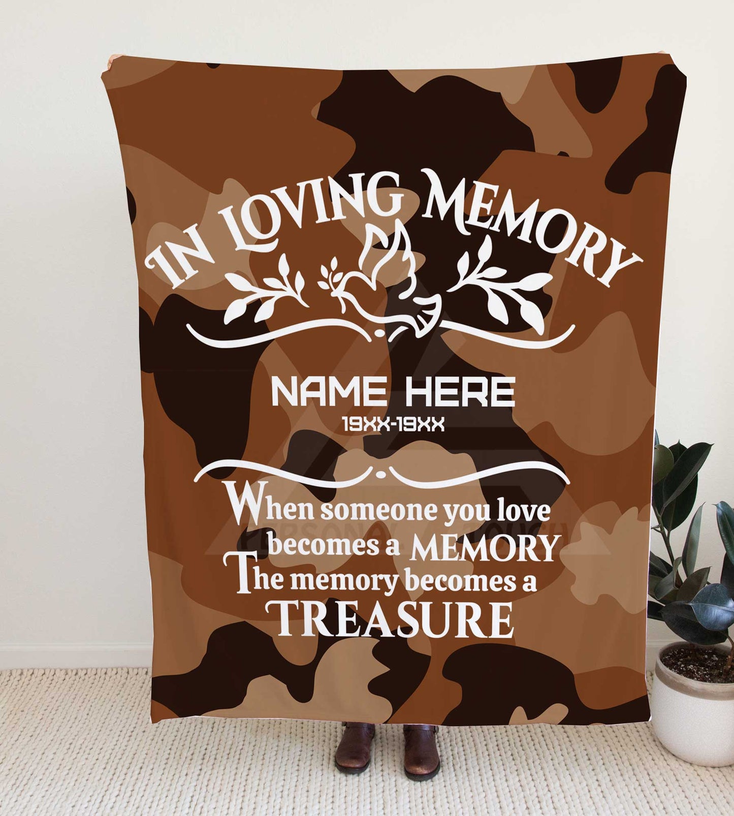 Camouflage "In Loving Memory" Memorial Throw Blanket
