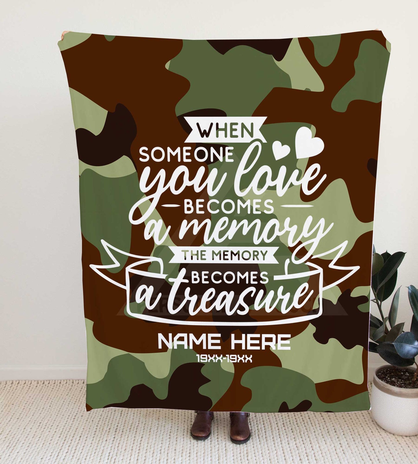 Camouflage "Memories Become a Treasure" Memorial Throw Blanket