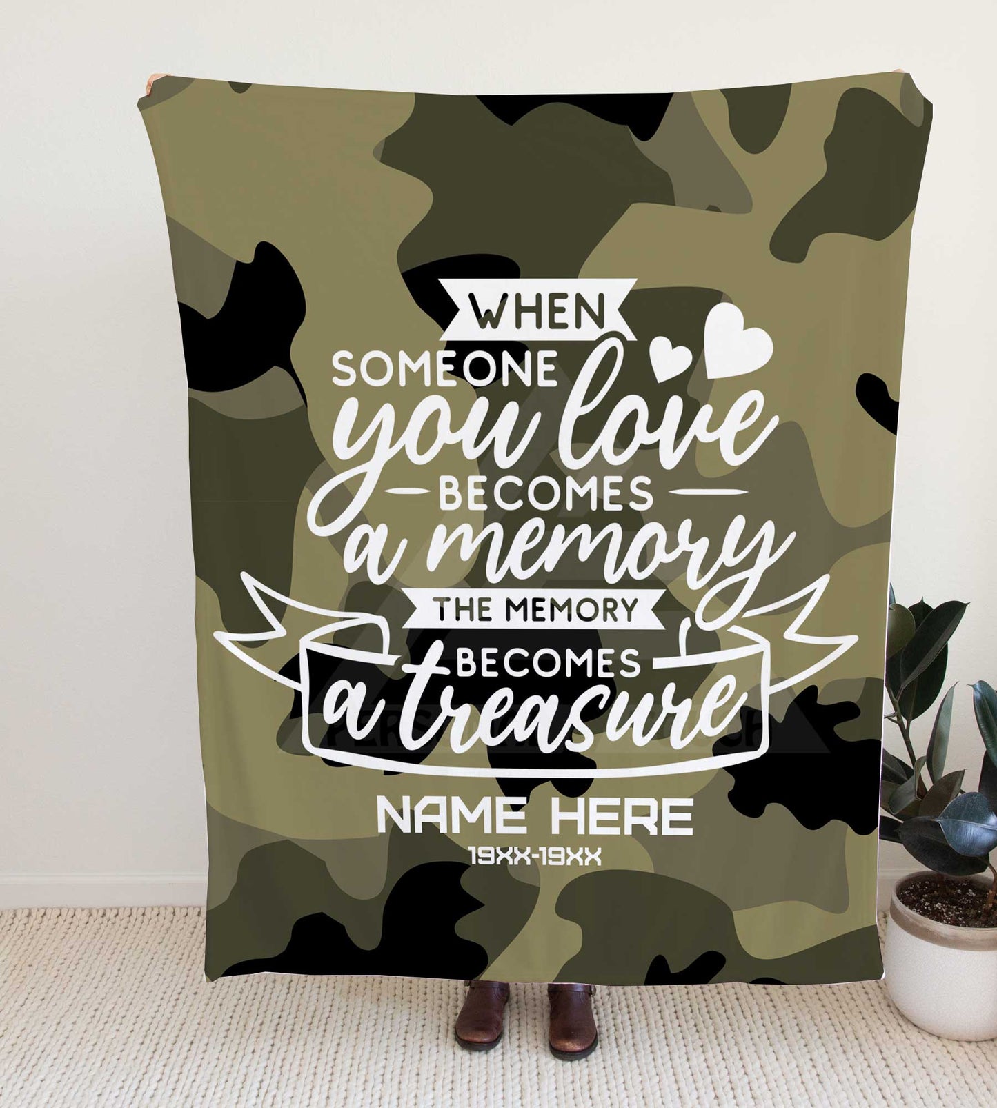 Camouflage "Memories Become a Treasure" Memorial Throw Blanket
