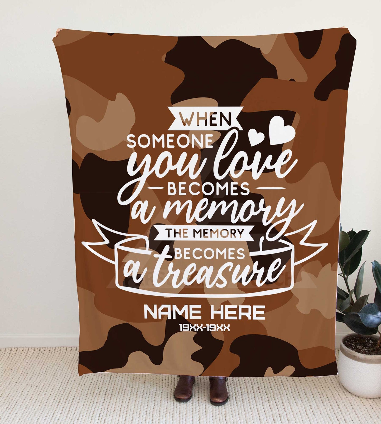 Camouflage "Memories Become a Treasure" Memorial Throw Blanket