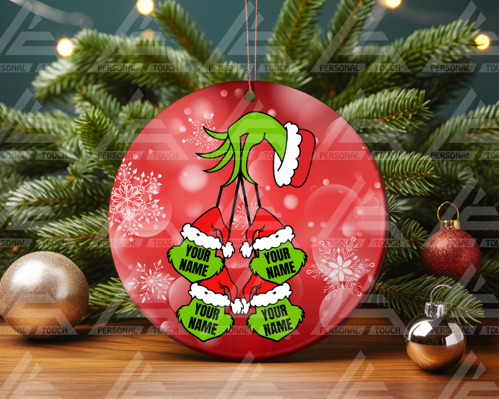 Glass Ornaments - Grinch Hand Family