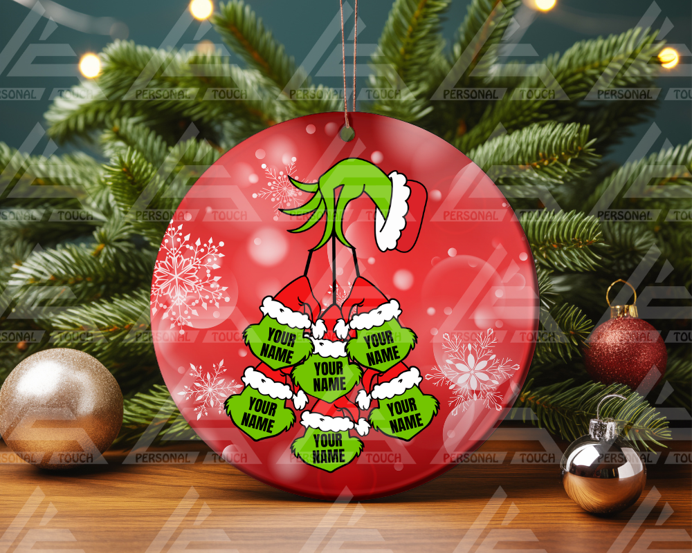 Glass Ornaments - Grinch Hand Family