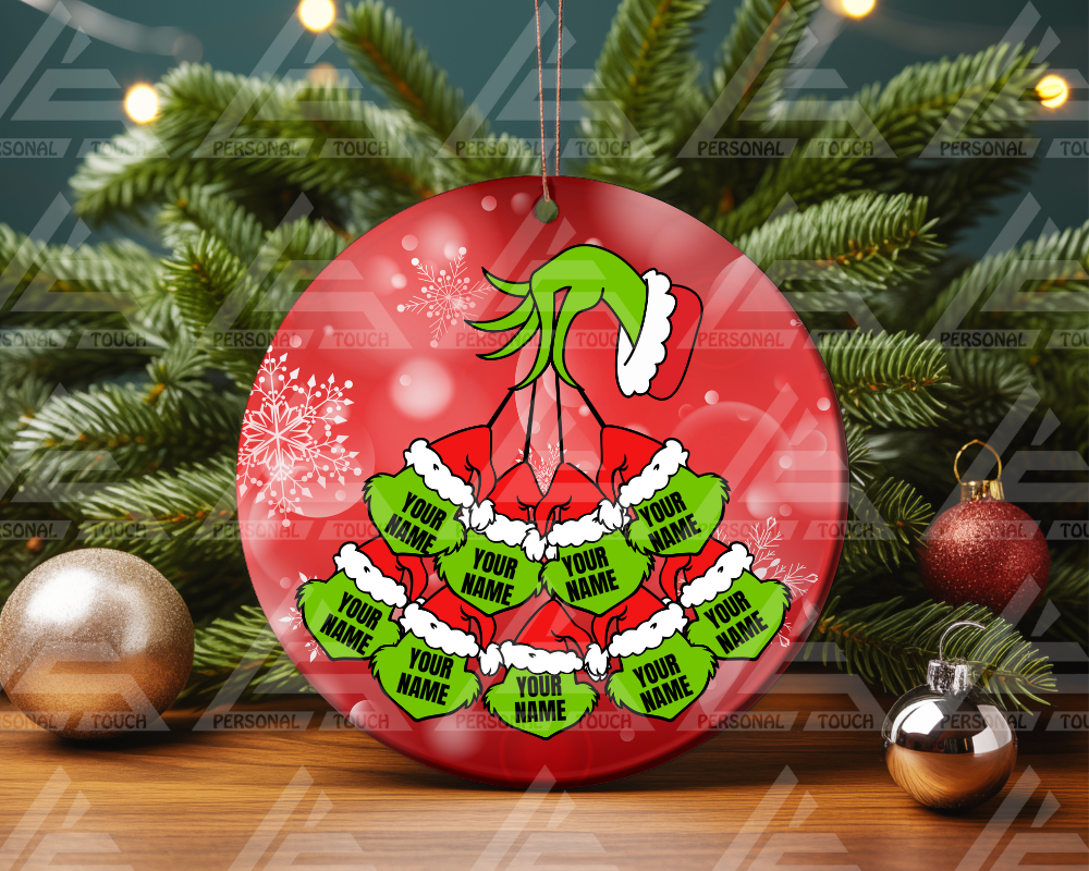 Glass Ornaments - Grinch Hand Family