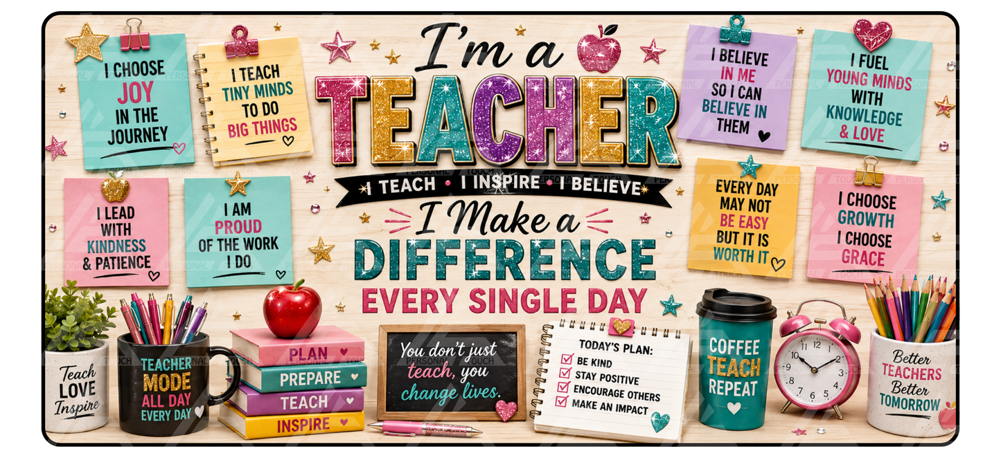 I am a Teacher Affirmation Desk Mat (Glitter Text Effect)