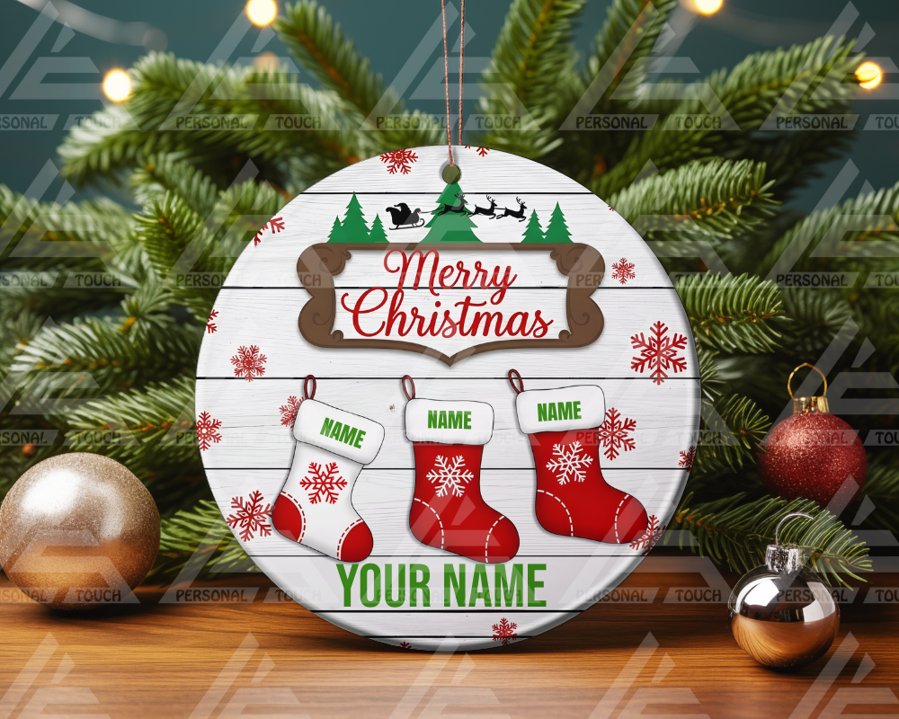 Glass Ornaments - Christmas Stocking Family #2