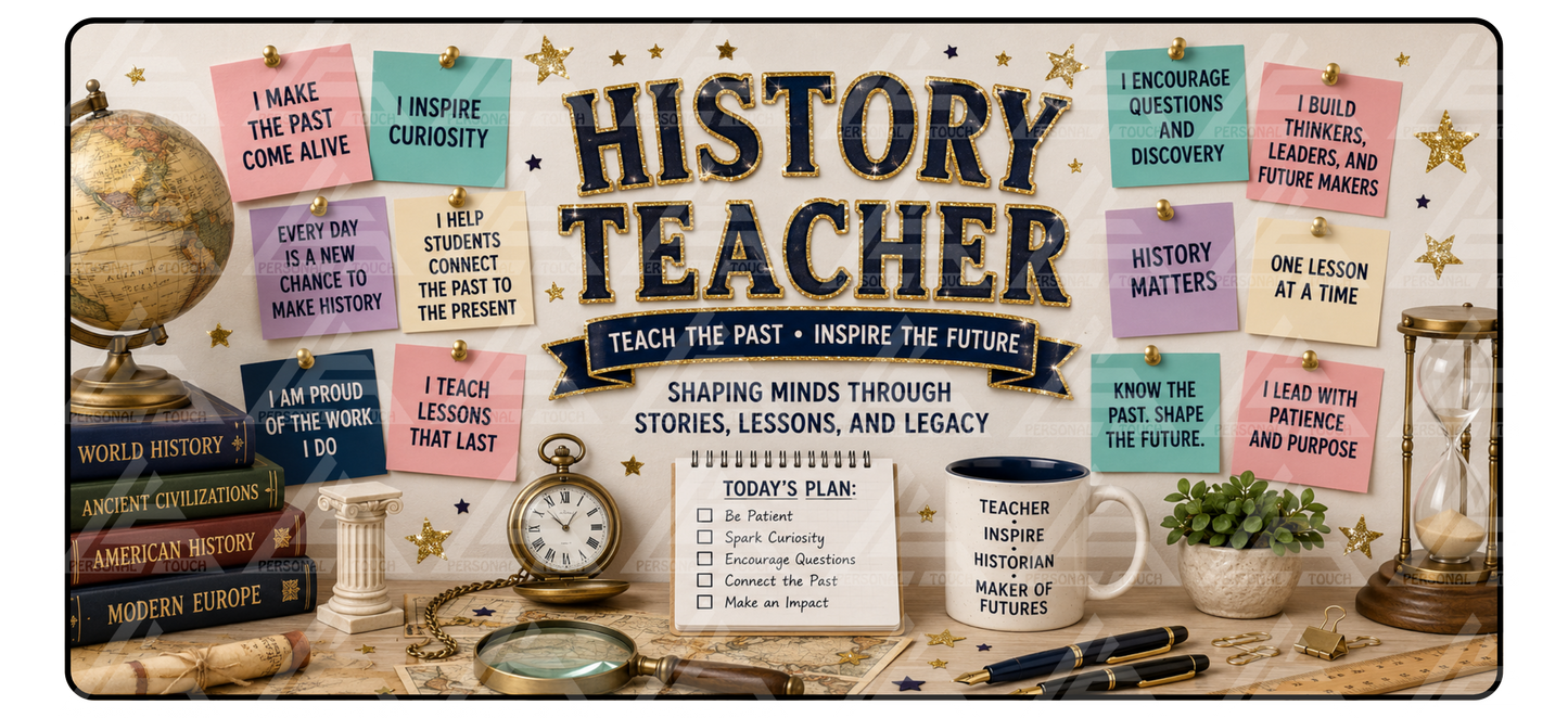 History Teacher Motivation Desk Mat (Glitter Text Border)
