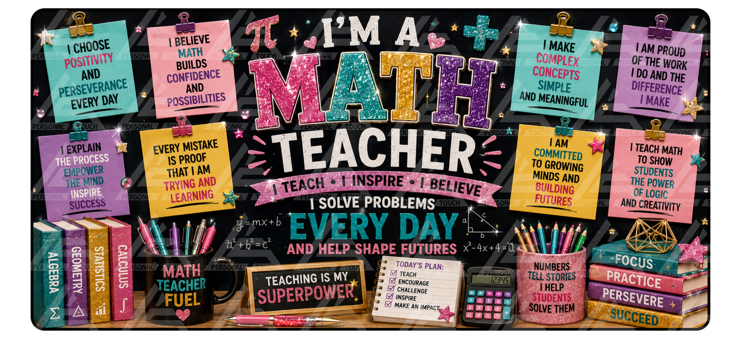 Math Teacher Affirmation Desk Mat (Glitter Text Effect)
