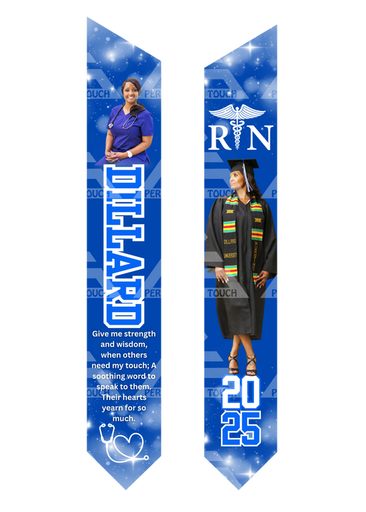 Adult Grad Sash / Stole - Royal & White