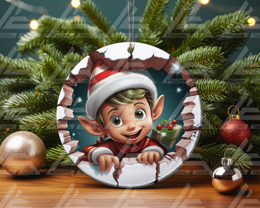 Glass Ornaments - Elf Busting Through