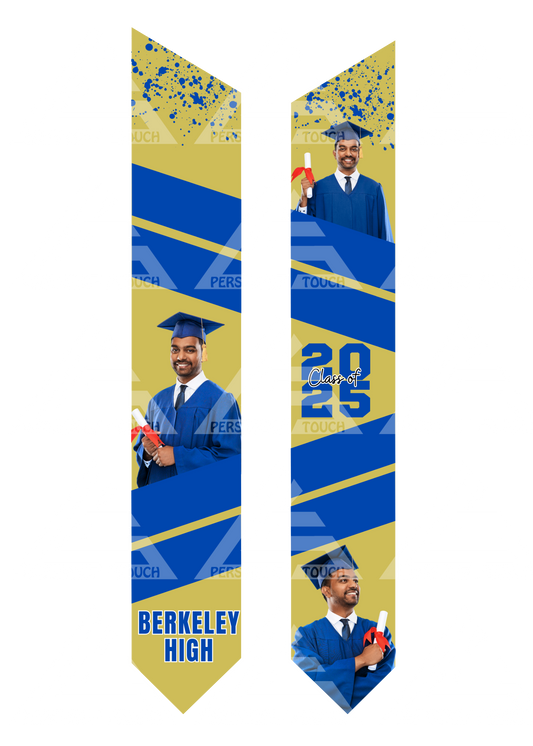 Adult Grad Sash / Stole - Royal Blue & Vegas Gold