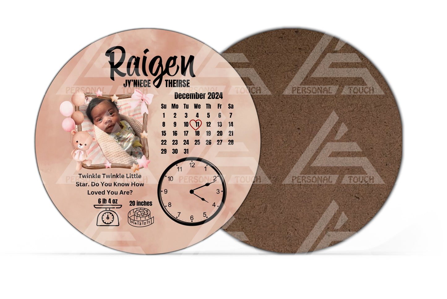 Baby Stats Photo Keepsake Plaque - Peach