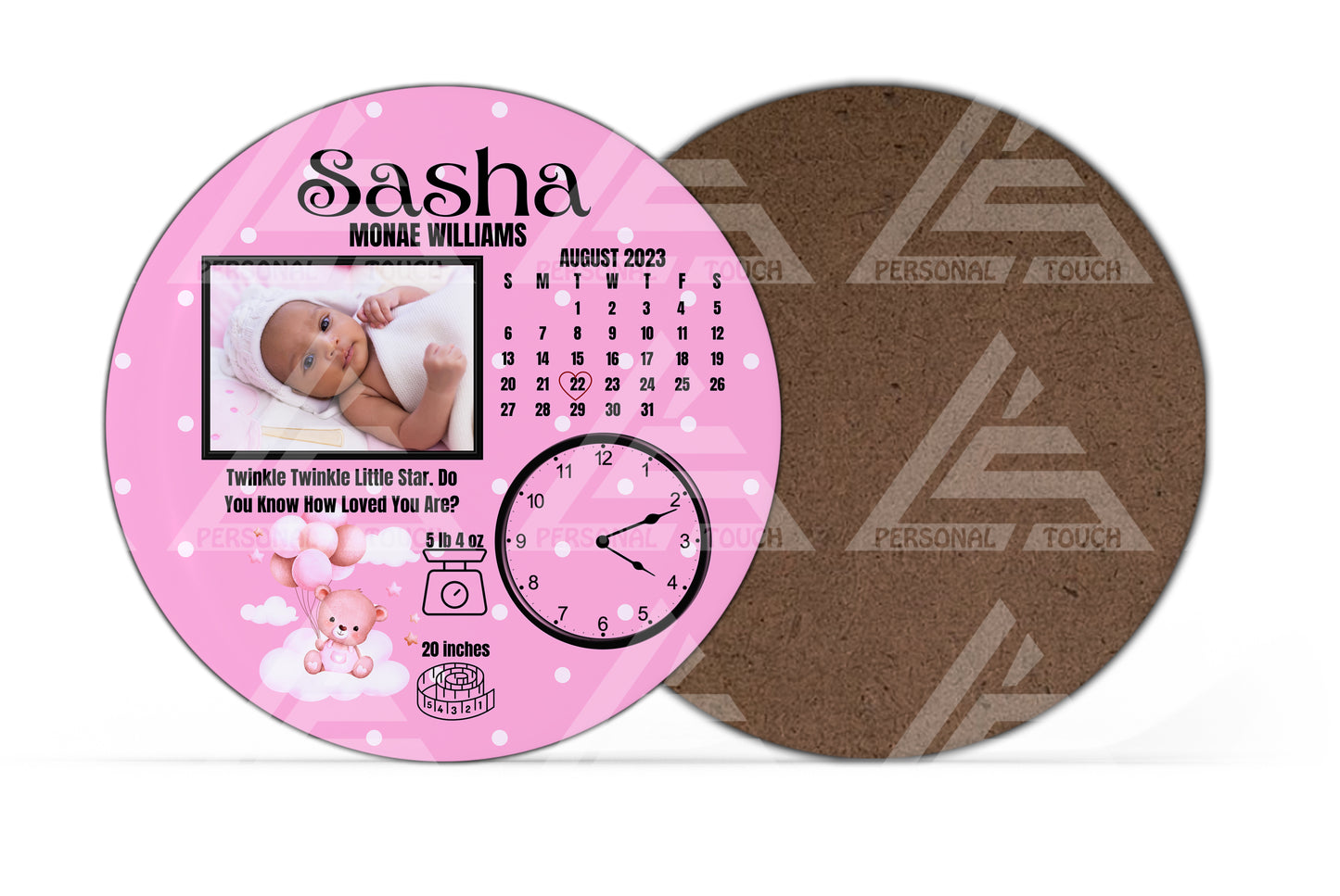 Baby Stats Photo Keepsake Plaque - Pink Polka Dots