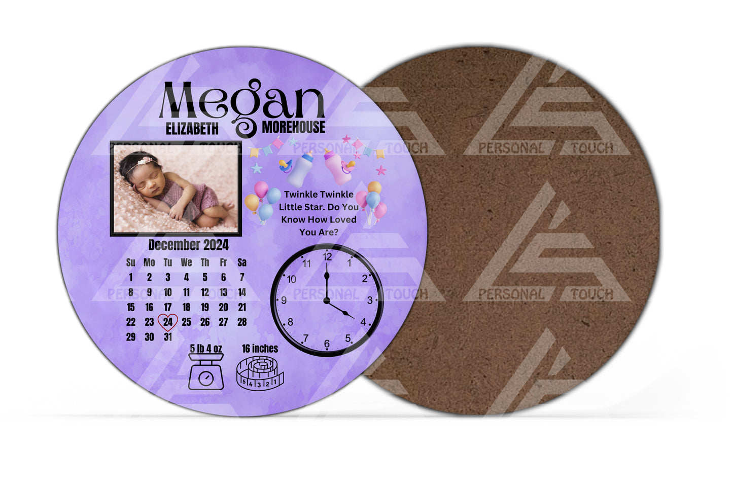Baby Stats Photo Keepsake Plaque - Lavender