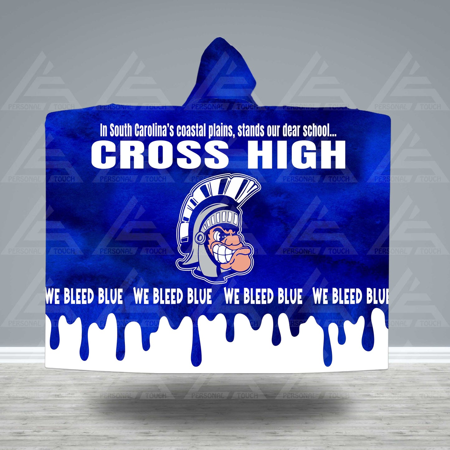 Cross High We Bleed Blue Hooded Blanket