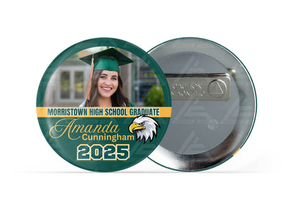 Graduation Half-Circle Badge Buttons (emerald/gold)