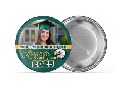 Graduation Half-Circle Badge Buttons (emerald/gold)