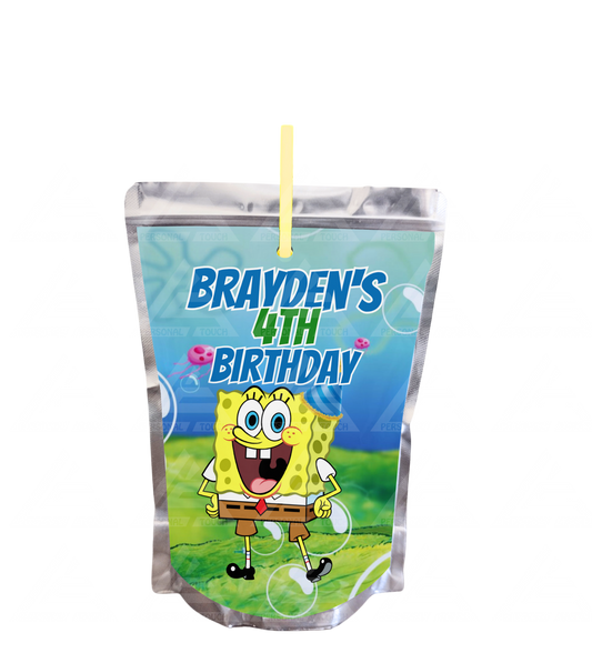 Custom SpongeBob Birthday Juice Pouch Party Favor