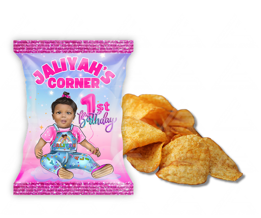 Custom- Jaliyah's Corner Birthday Potato Chip Party Favor