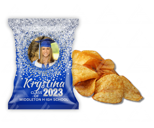 Personalized Graduation Silver & Royal Blue Potato Chip Party Favor