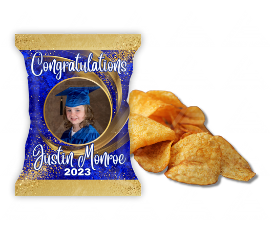 Personalized Graduation Blue & Gold Potato Chip Party Favor