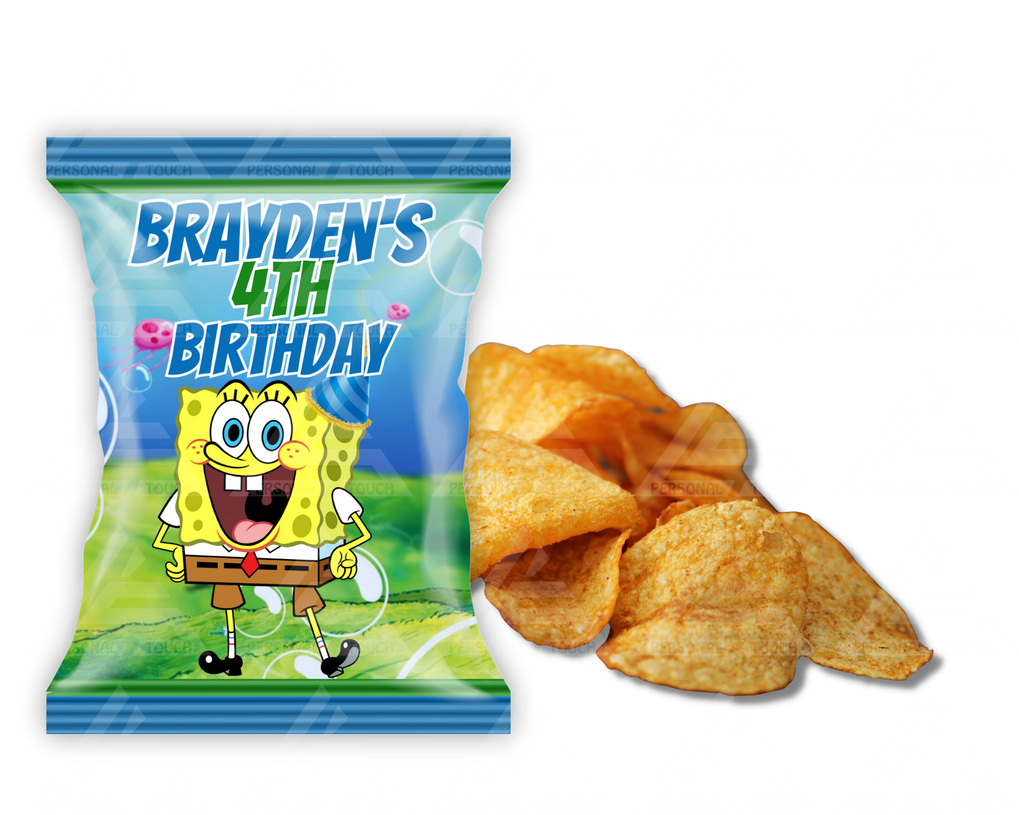 Personalized SpongeBob Birthday Potato Chip Party Favor