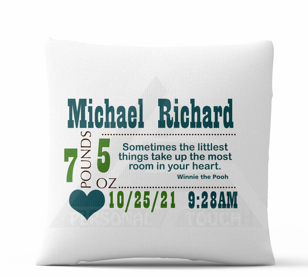 Baby Stats Green Heart Throw Pillow