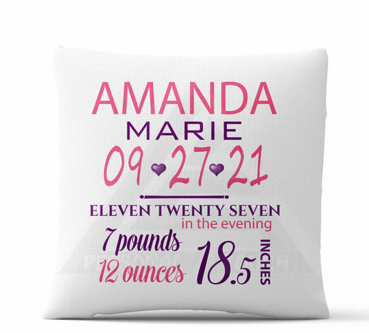 Baby Stats Purple Heart Throw Pillow