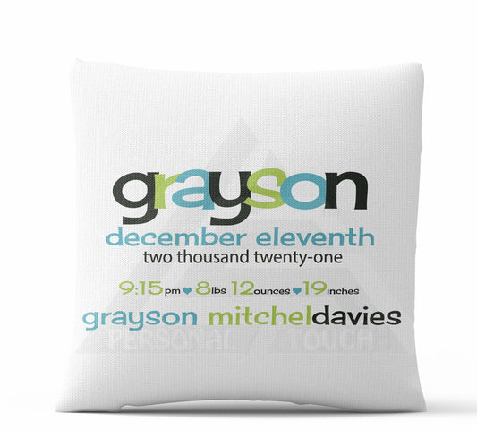 Baby Stats Letter Merge Throw Pillow - Green