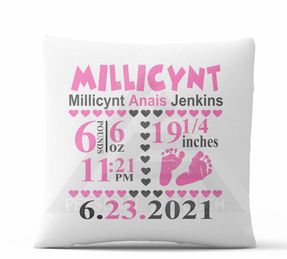 Baby Stats Pink & Gray Throw Pillow