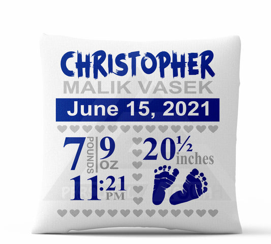 Baby Stats Navy & Gray Throw Pillow