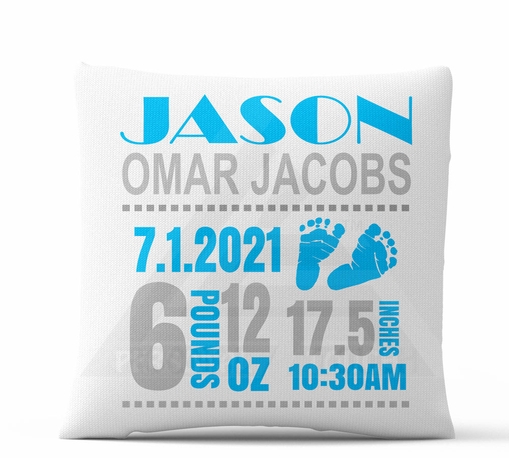 Baby Stats Aqua & Gray Throw Pillow