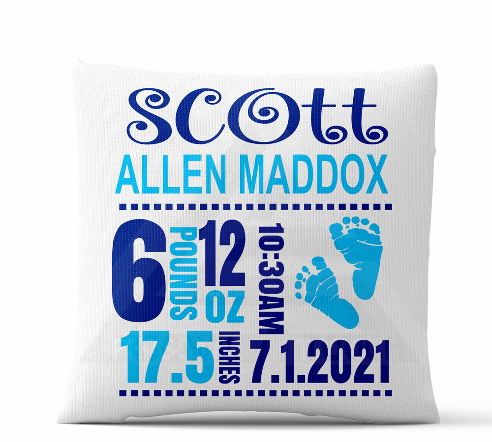 Baby Stats Aqua & Navy Throw Pillow