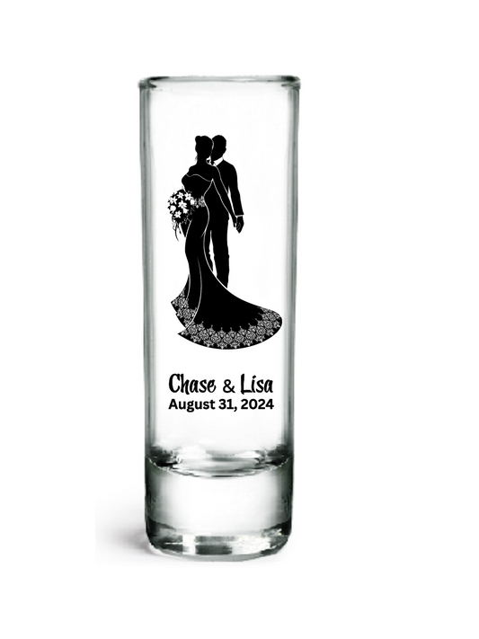 2.0 oz Clear Tall Shot Glasses (Wedding Couple #1)