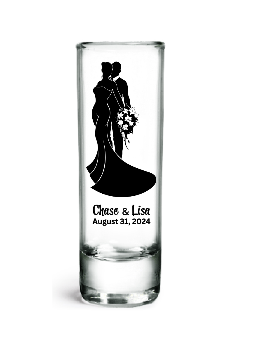 2.0 oz Clear Tall Shot Glasses (Wedding Couple #2)