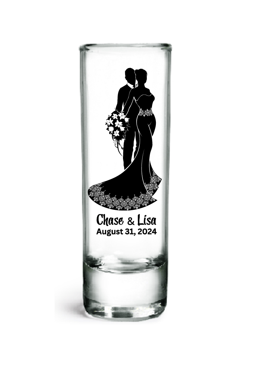 2.0 oz Clear Tall Shot Glasses (Wedding Couple #3)