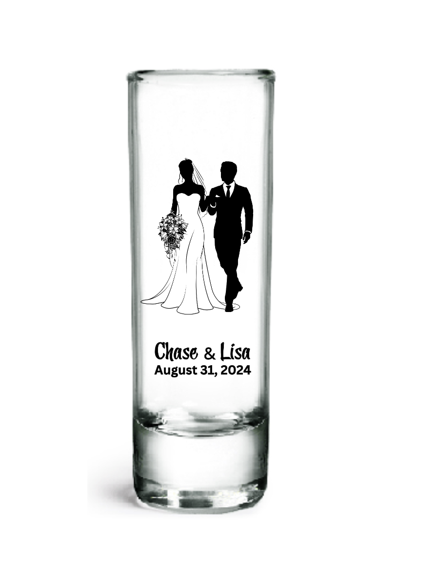 2.0 oz Clear Tall Shot Glasses (Wedding Couple #4)